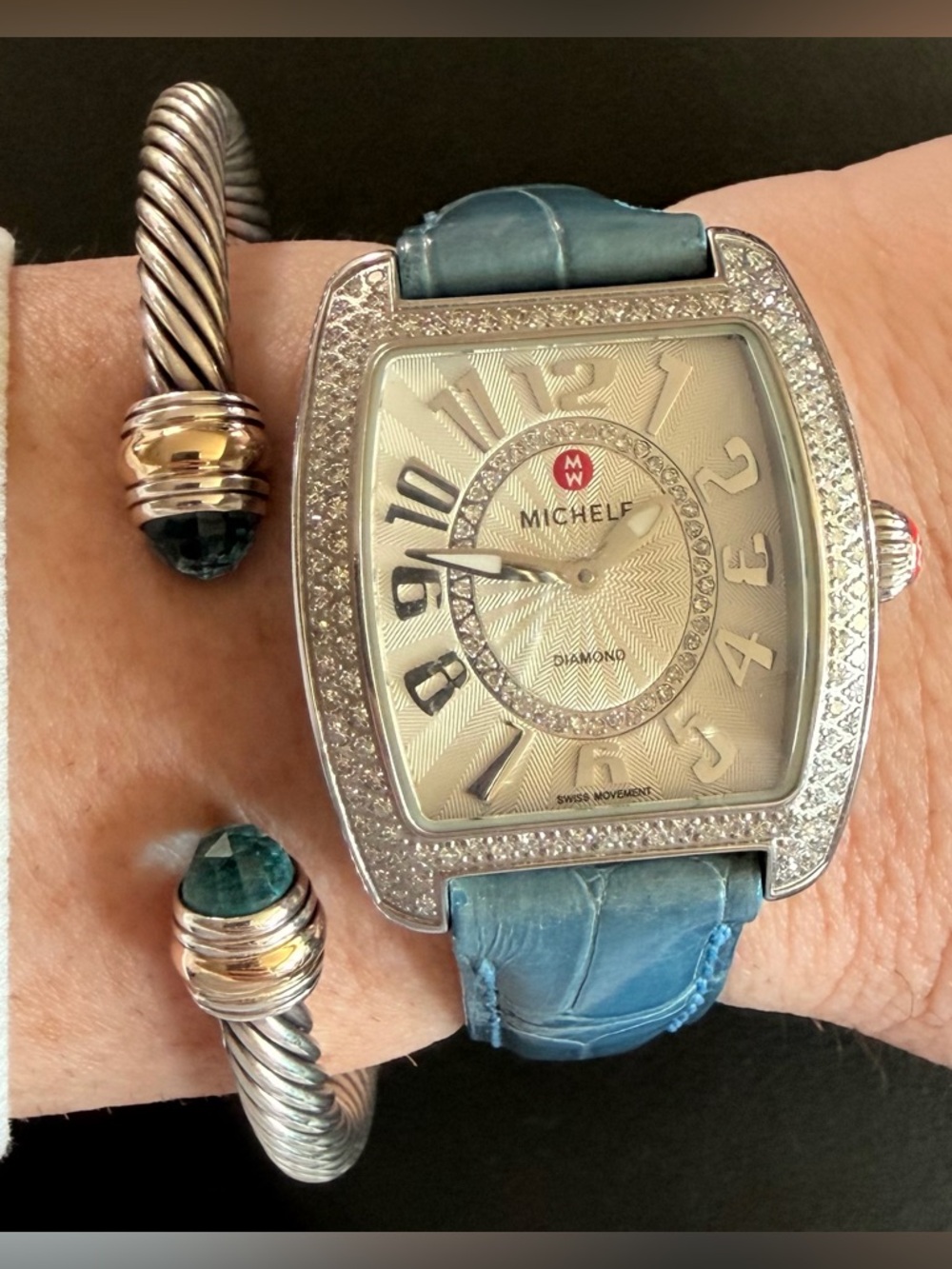 Michele Urban Mini Watch with Blue Croc Leather Strap